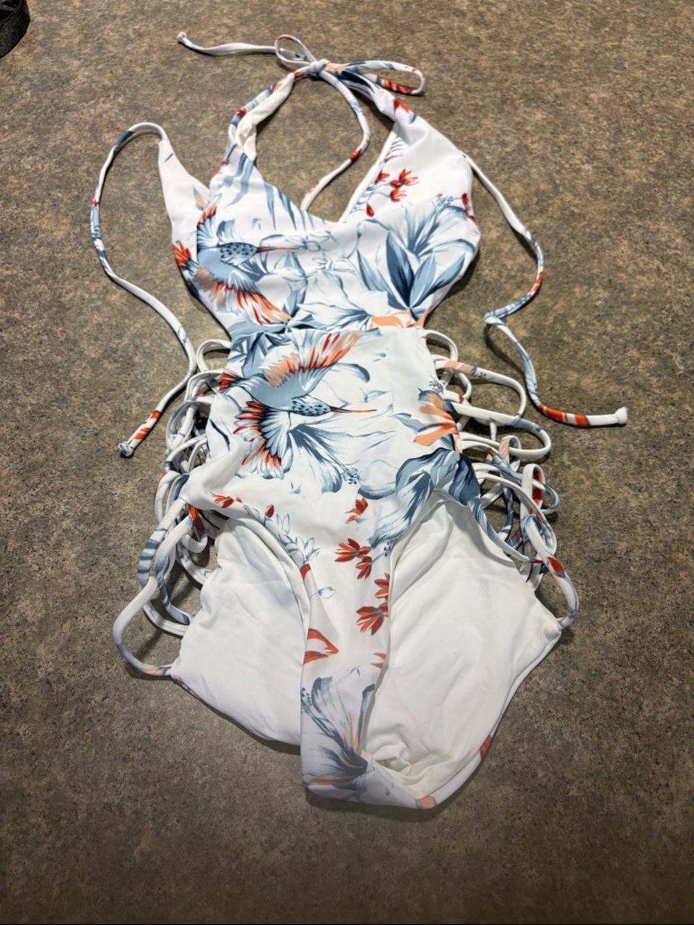 l*space White One-Piece Swimsuit with Blue & Coral Floral